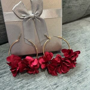 Elegant Red Floral Hoop Earrings